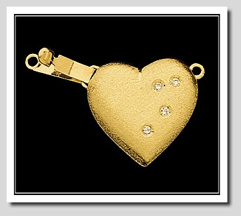 Large Heart Diamond Clasp 14K Yellow Gold Pave Polish For Pearls 9-11MM