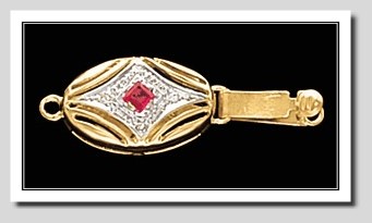 Oval Shape Clasp Diamond Ruby Sapphire 14K Gold For Pearls 6-8MM