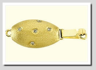 Designer Oval Shape Diamond Safety Clasp 14K Yellow Gold For Pearls 8-11MM