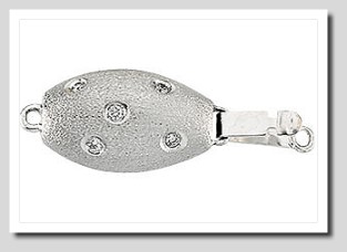 Designer Oval Shape Diamond Safety Clasp 14K White Gold For Pearls 8-11MM