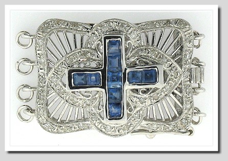 Designers Diamond & Sapphire Clasp, Four Strand, 14K White Gold