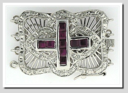 Designers Diamond & Ruby Clasp, Four Strand, 14K White Gold
