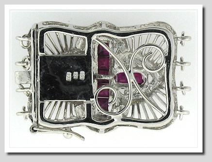 Designers Diamond & Ruby Clasp, Four Strand, 14K White Gold