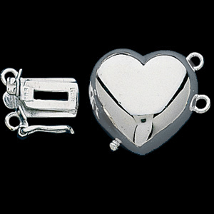 Heart Shape Double Strand Safety Clasp, 14K White 