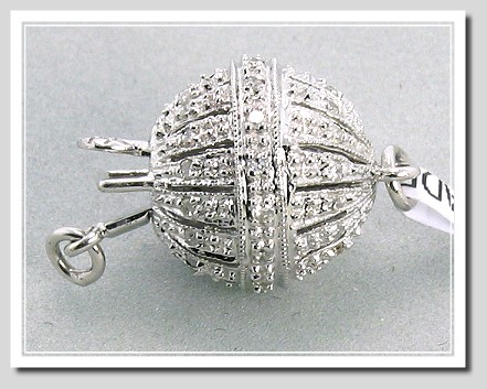 10MM Designer's Diamond Ball Clasp 0.18CT. 14K White Gold