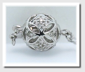 Designer Diamond Ball Clasp 14K White Gold For Pearls 7-11MM