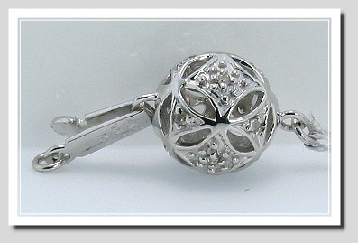 Designer Diamond Ball Clasp 14K White Gold For Pearls 7-11MM