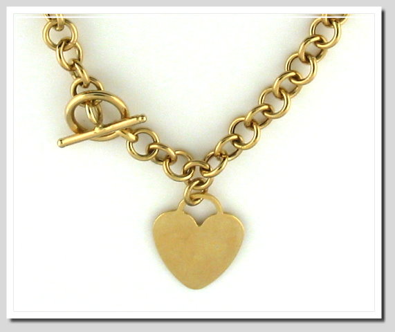 6.5MM Round Cable Chain w/Heart Charm 14K Yellow Gold 16in