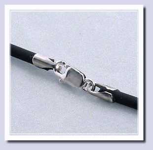 2MM Black Rubber Cord Necklace 14K White Gold Lobster  Claw Clasp 18in.