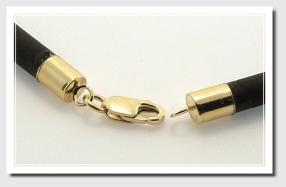 4MM Black Rubber Code Necklace 14K Gold Lobster Claw Clasp 18 In.