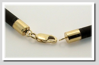 4MM Black Rubber Code Necklace 14K Gold Lobster Claw Clasp 20 In.