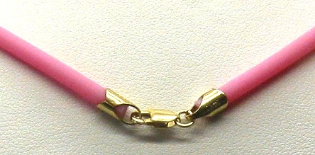 3MM Pink Rubber Cord, 14K Yellow Gold, 18 In.