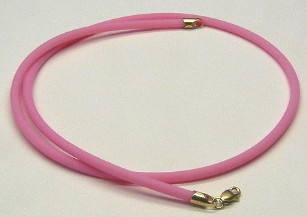 3MM Pink Rubber Cord, 14K Yellow Gold, 18 In.