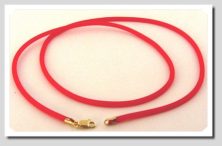 2MM Cherry Color Rubber Cord, 14K Yellow Gold, 18 In.
