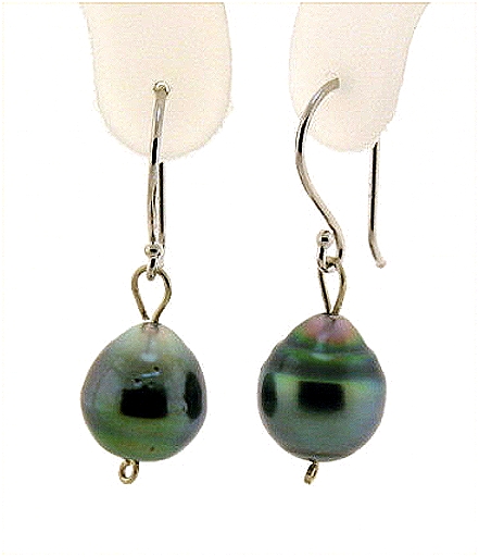 8.7X9.4MM Tahitian Pearl Dangle Earrings, 14K White Gold French Wires