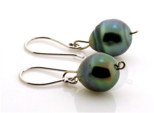 8.7X9.4MM Tahitian Pearl Dangle Earrings, 14K White Gold French Wires