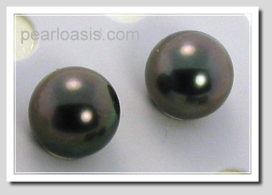8.53MM Dark Gray Tahitian Pearl Earring Studs 18K Gold