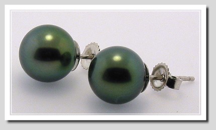 8.9MM Tahitian Pearl Earring Studs, 18K Gold