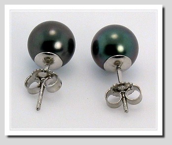 8.30MM Black Tahitian Pearl Earring Studs 14K White Gold