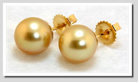 9.6MM Golden South Sea Pearl Earring Studs, 18K Yellow Gold