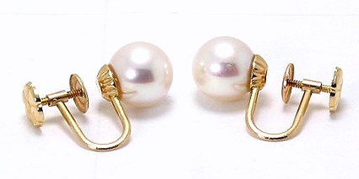 AAA 7.5-8MM Japanese Akoya Pearl Screw On Earrings for Non-Pierced Ears 14K Yellow or White Gold