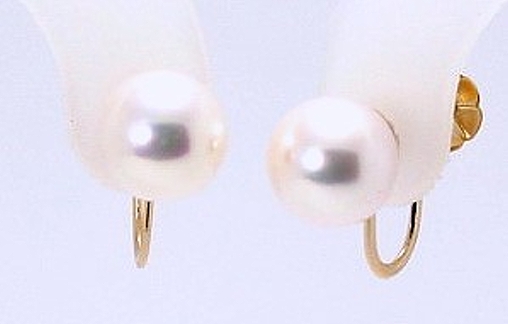 AAA 7.5-8MM Japanese Akoya Pearl Screw On Earrings for Non-Pierced Ears 14K Yellow or White Gold