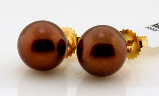 10.4MM Chocolate Tahitian Pearl Earring Studs, 14K Yellow Gold