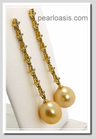 11.25MM Gold South Sea Pearl Diamond Earrings 18K Gold