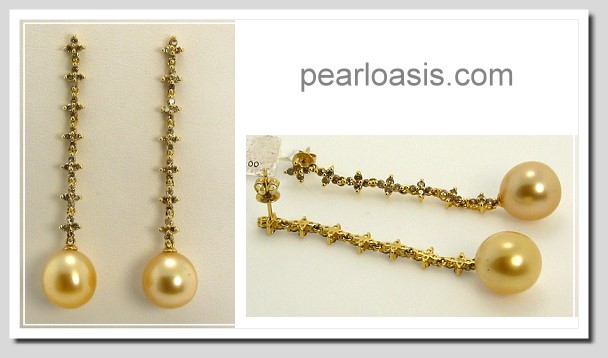 11.25MM Gold South Sea Pearl Diamond Earrings 18K Gold