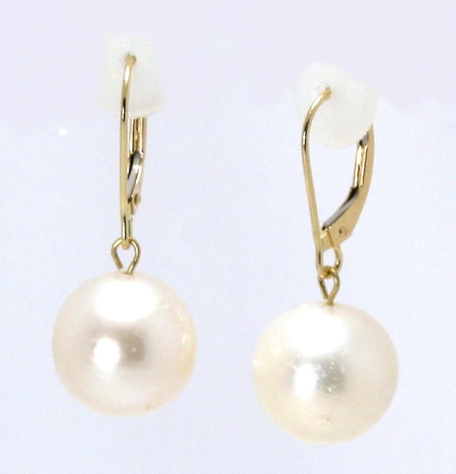 12.1MM White South Sea Pearl Dangle Earrings, 14K Yellow Gold Leverbacks