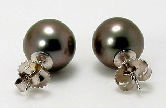 10.5MM Dark Gray/Red Tahitian Pearl Earring Studs, 14K White Gold