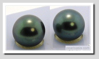 11.25MM Gray/Blue Tahitian Pearl Earring Studs, 18K White Gold