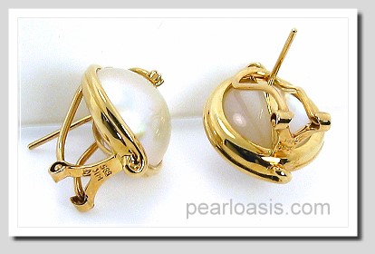 14MM Japanese Mabe Pearl Diamond Earrings Omage Clip 14K Gold