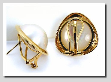 16.5MM Japanese Mabe Pearl Earrings Omage Clip 14K Yellow Gold