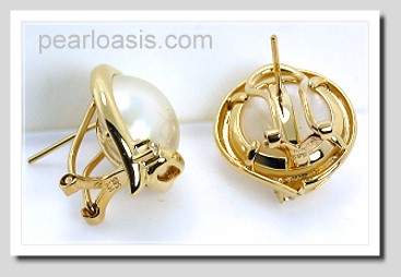 13MM Japanese Mabe Pearl Diamond Earrings Omage Clip 14K Gold