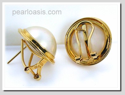 15MM Japanese Mabe Pearl Earrings Omage Clip 14K Yellow Gold