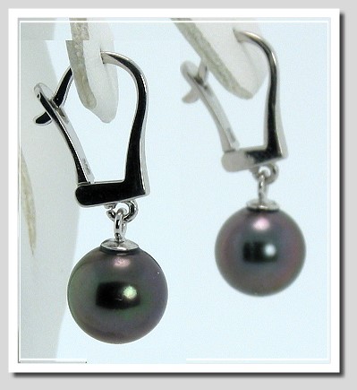 8.51MM Black/Red Tahitian Pearl Dangle Earrings 14K White Gold