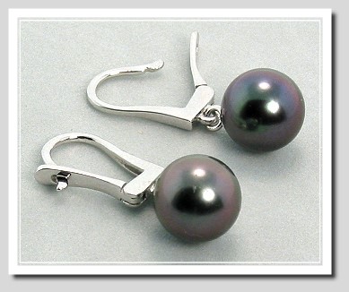 8.51MM Black/Red Tahitian Pearl Dangle Earrings 14K White Gold