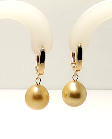 11.1X11.8MM Golden South Sea Pearl Dangle Earrings, 14K Yellow Gold