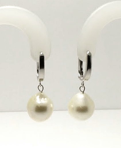 12.3X13MM White South Sea Pearl Dangle Earrings, 14K White Gold