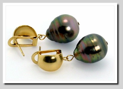 11.8X14.9MM Peacock Tahitian Pearl Drop Earrings 14K Yellow Gold