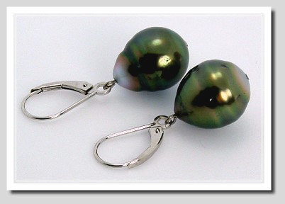 11X14MM Peacock Tahitian Pearl Drop Earrings 14K White Gold Leverbacks