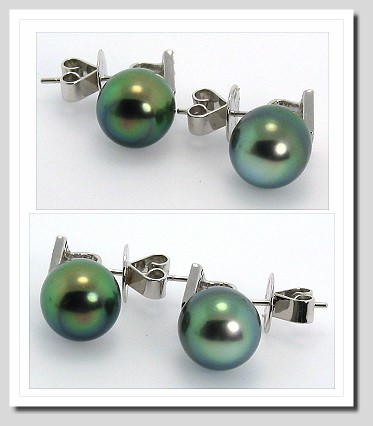 10.7X11.9MM Peacock Tahitian Pearl Diamond Earrings 14K White Gold