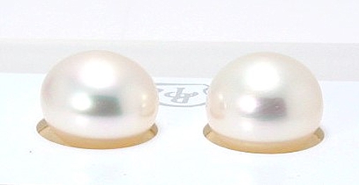 Certified 12.6MM White South Sea Pearl Earring Studs; 18K Gold