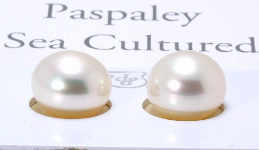 Certified 12.6MM White South Sea Pearl Earring Studs; 18K Gold