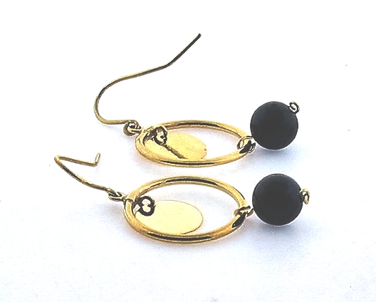 AA+ 6-6.5MM Black Akoya Pearl Gold Circle Dangle Earrings, 10K Gold