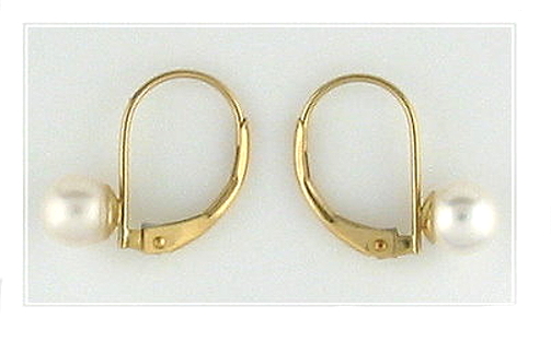 7-7.5MM White Akoya Pearl Leverback Earrings 14K Gold (Yellow or White)