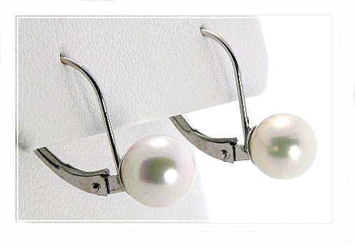 6.5-7MM Akoya Pearl Leverback Earrings 14K White Gold