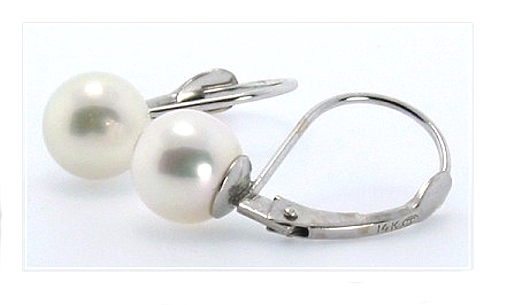 6.5-7MM Akoya Pearl Leverback Earrings 14K White Gold