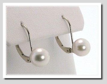 7-7.5MM Akoya Pearl Leverback Earrings 14K Gold